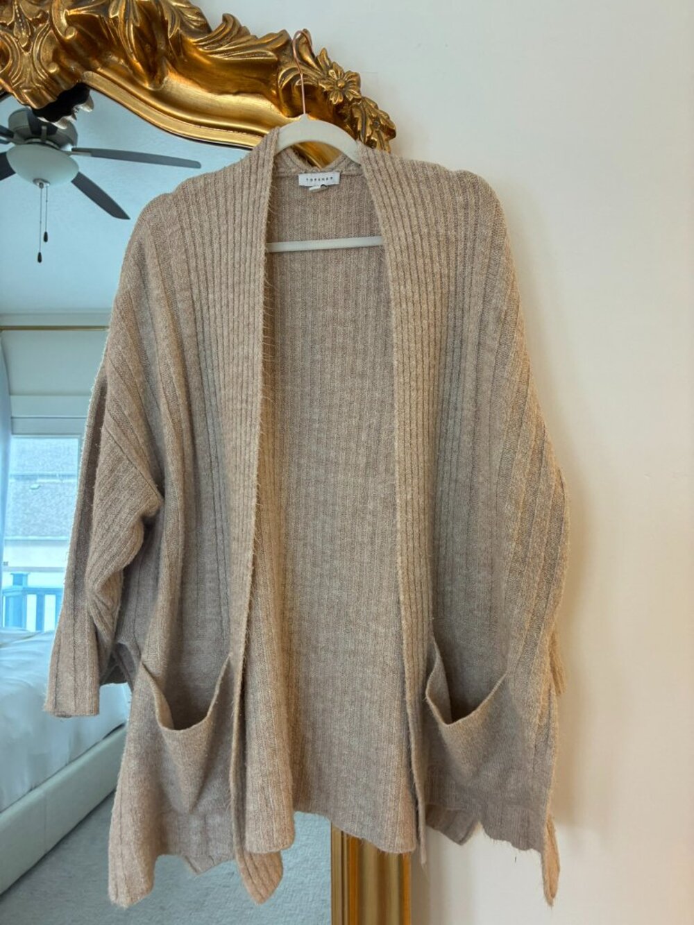 Topshop Oatmeal Beige Oversized Ribbed Open Cardigan S 4-6